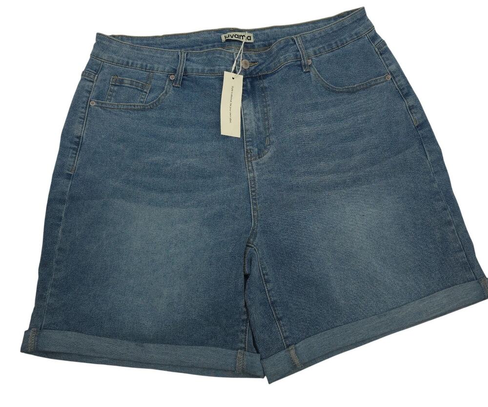 Luvamia Jean Shorts Womens 2XL Blue Bermuda Cuffed Denim Relaxed Stretch Summer